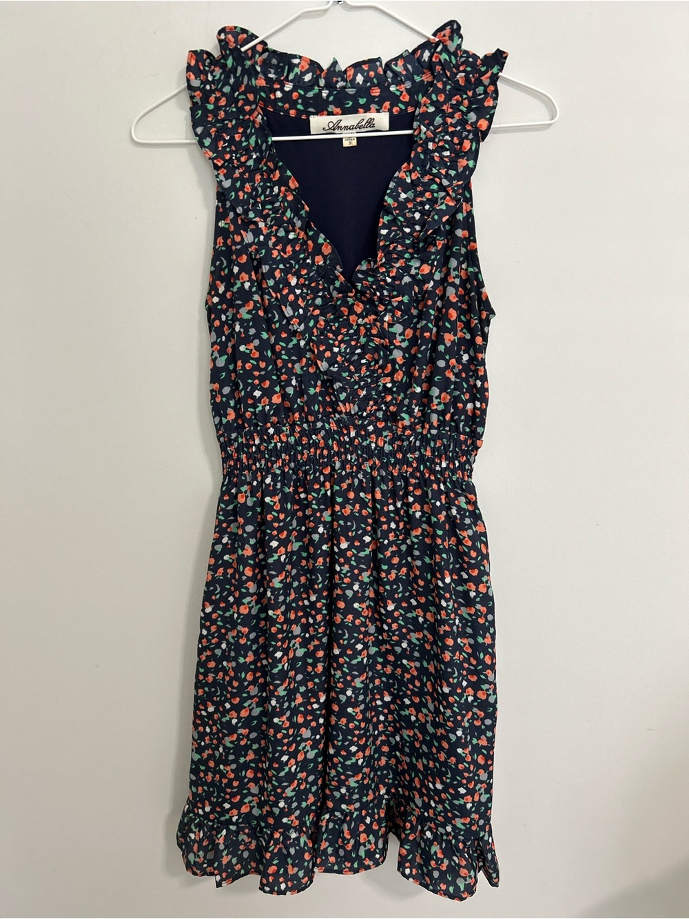 Annabelle Navy Floral Ruffle V-Neck Mini Dress
